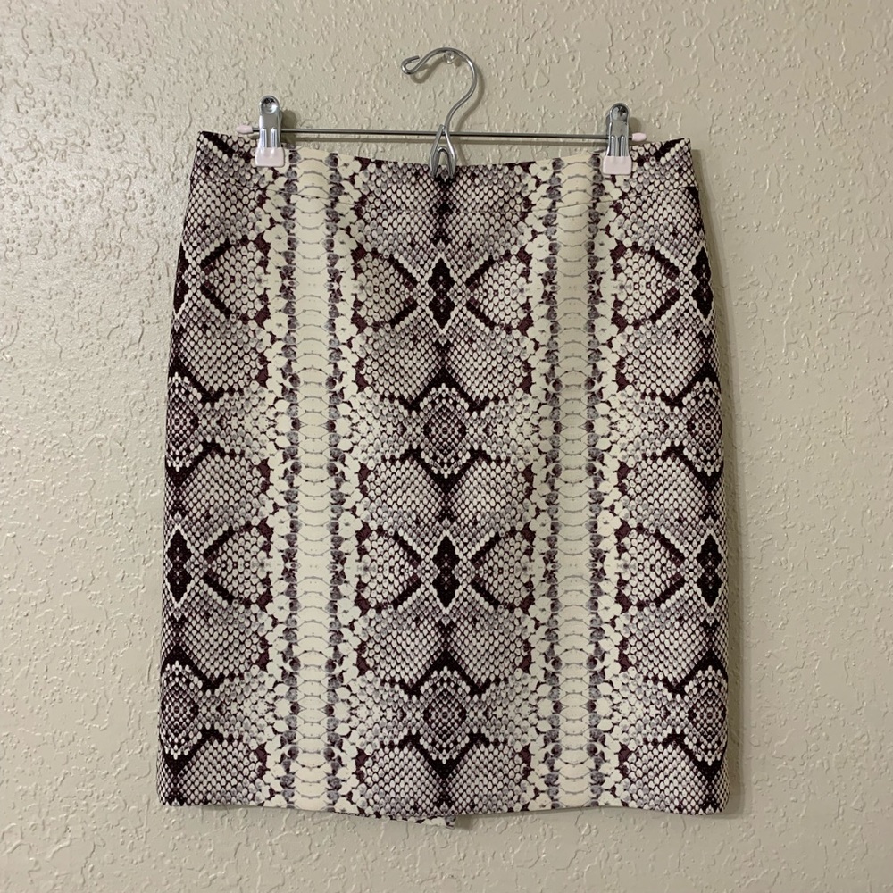 J. Crew Cream and Brown Snake Print Pencil Skirt